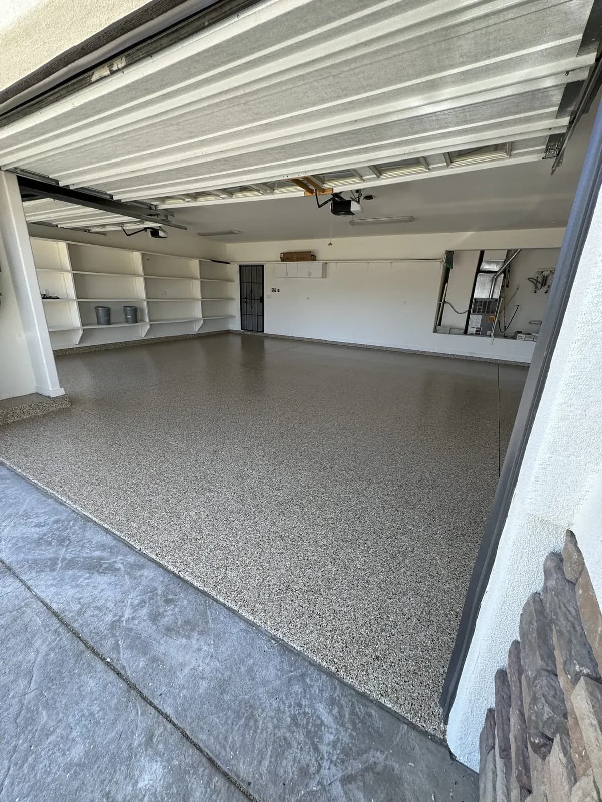 Finished garage floor with ProFlake epoxy coating