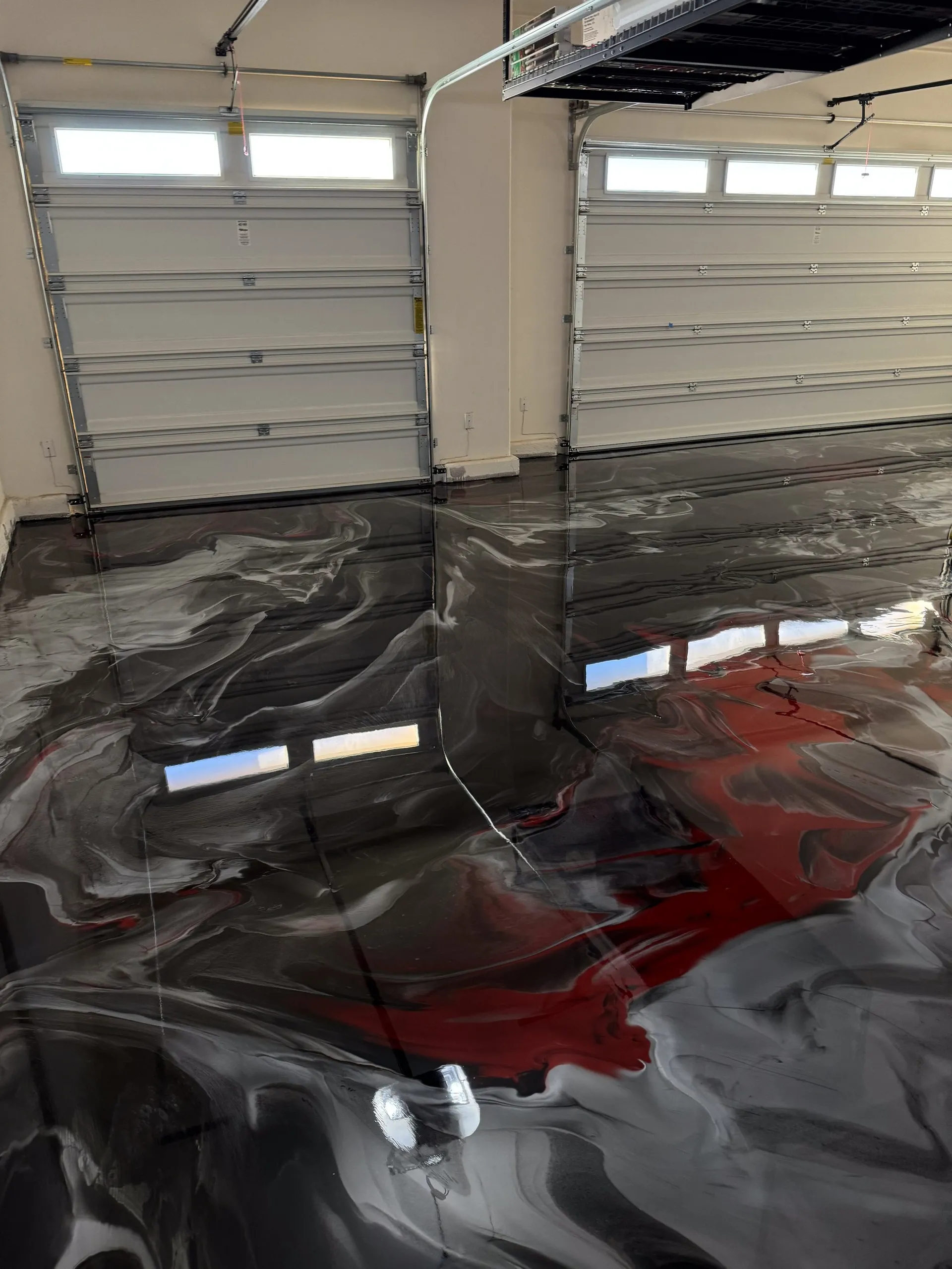 Metallic Epoxy — Red & Black Garage