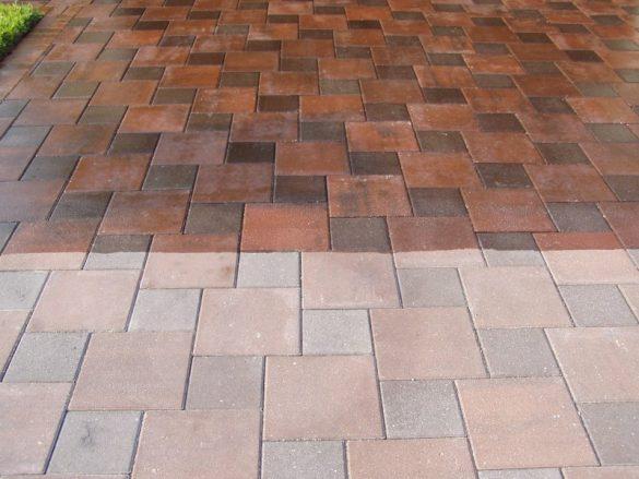 Paver sealing before and after — sealed vs unsealed color difference